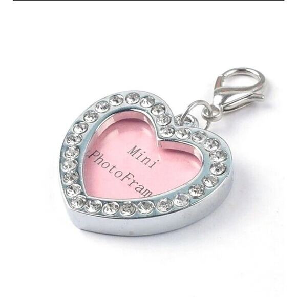 Unbranded Jewelry - Heart Photo PENDENT Simulated Diamonds Picture Charm 1" Silver Pendant FANCY